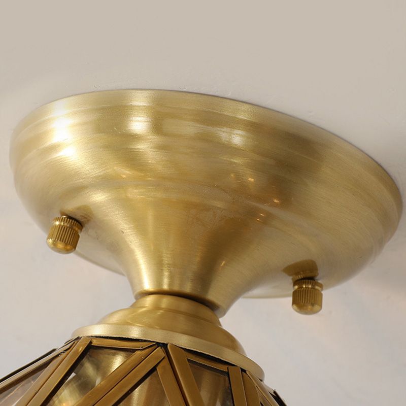 Traditional Style Prismatic Ceiling Light Fixture Glass Ceiling Flush Mount in Brass