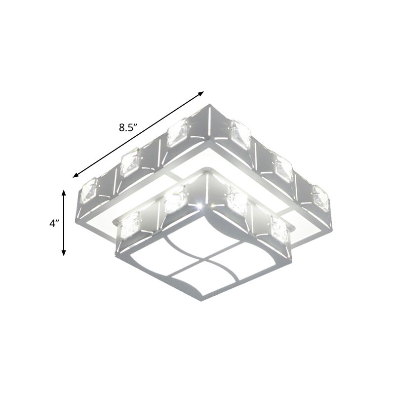 Weiße 2-stufige quadratische Deckenbeleuchtung, moderne, in Kristall eingebettete LED-Einbauleuchte für den Korridor