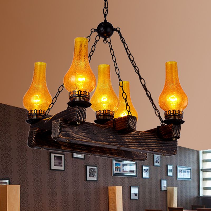 Vase Amber Craykle Glass Chandelier Antea 5 luces Restaurante Restaurante Lighting Lights en madera oscura