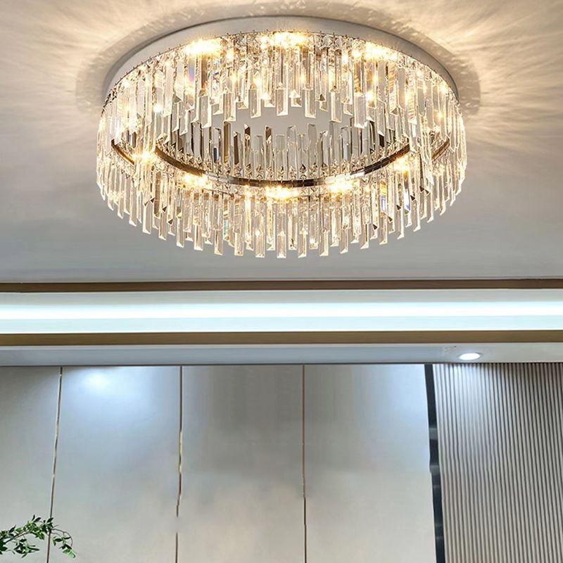 Round LED Flush Mount Light Fixture Crystal Minimalist Ceiling Flush