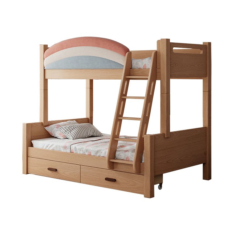 Contemporary Solid Wood Bunk Bed Built-In Ladder Kids Bed with Guardrail