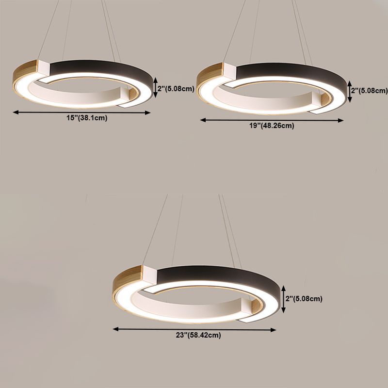 Ring Shape Pendant Lamp LED Simple Hanging Light for Living Room with Rubber Wood