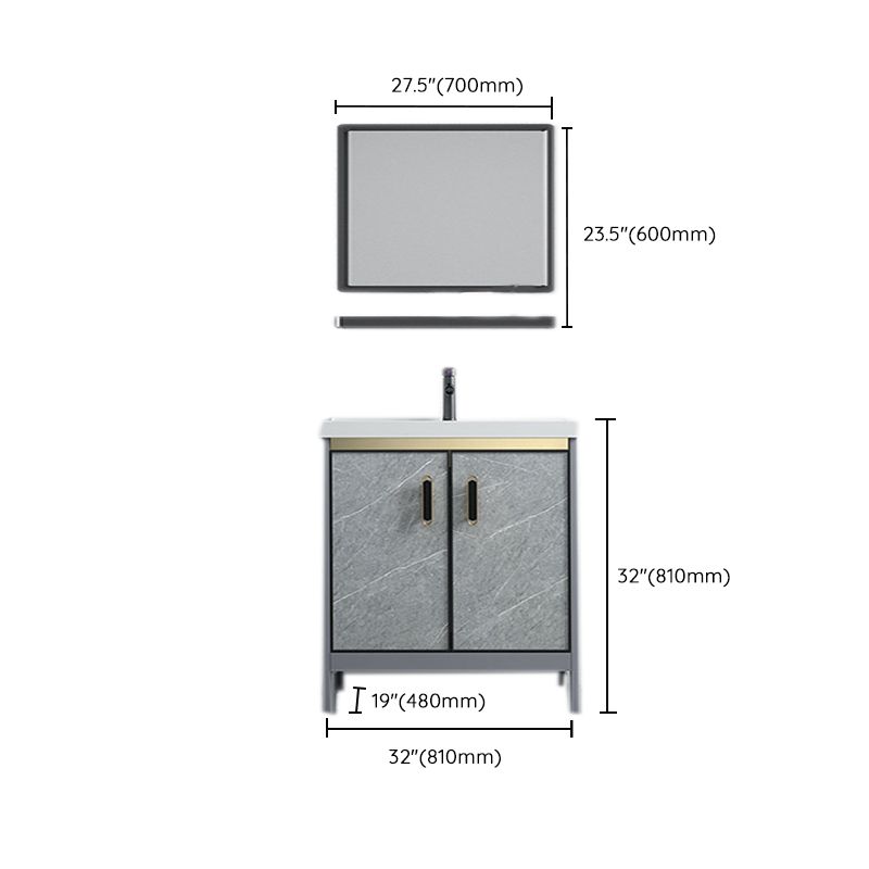 Freestanding Aluminium Bathroom Sink Vanity Gray with Faucet Bathroom Vanity Cabinet