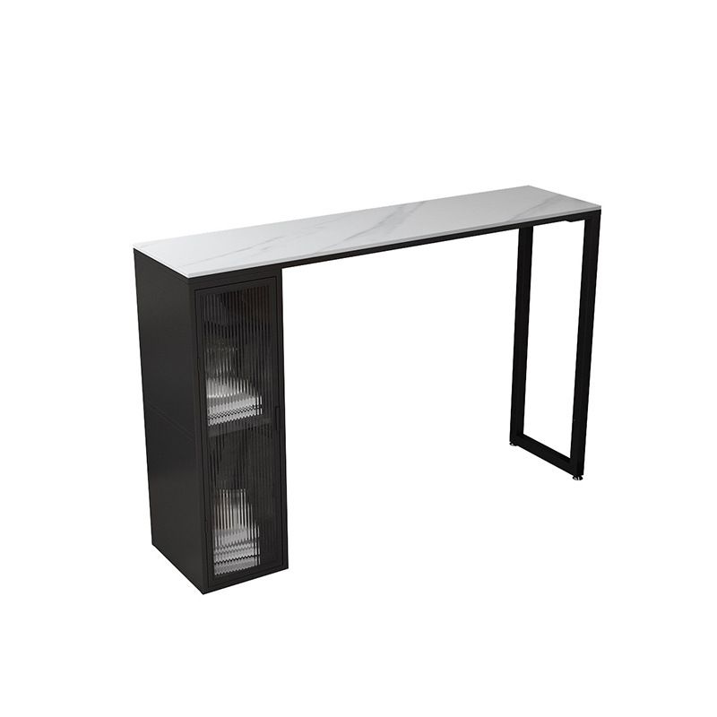 White Modern Style Table in Faux Marble and Metal with Shelf Bar Table