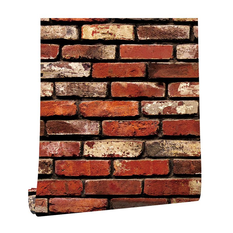 Nostalgic Stretcher Brick Wallpaper Roll for Room Construction Adhesive Wall Covering, 48.4-sq ft