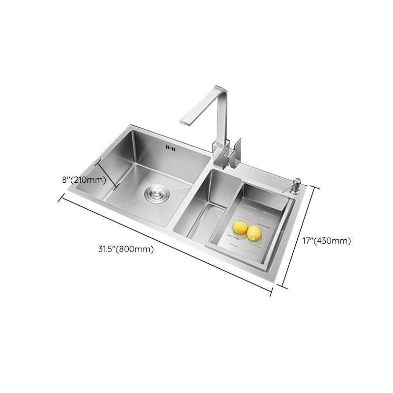 Contemporary Stainless Steel Kitchen Sink Double Basin Sink with Drain Assembly