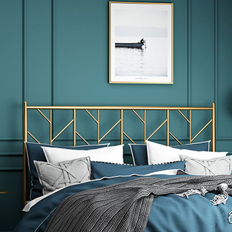 Scandinavian Iron Frame Bed with Open-Frame Headboard and Tall Clearance