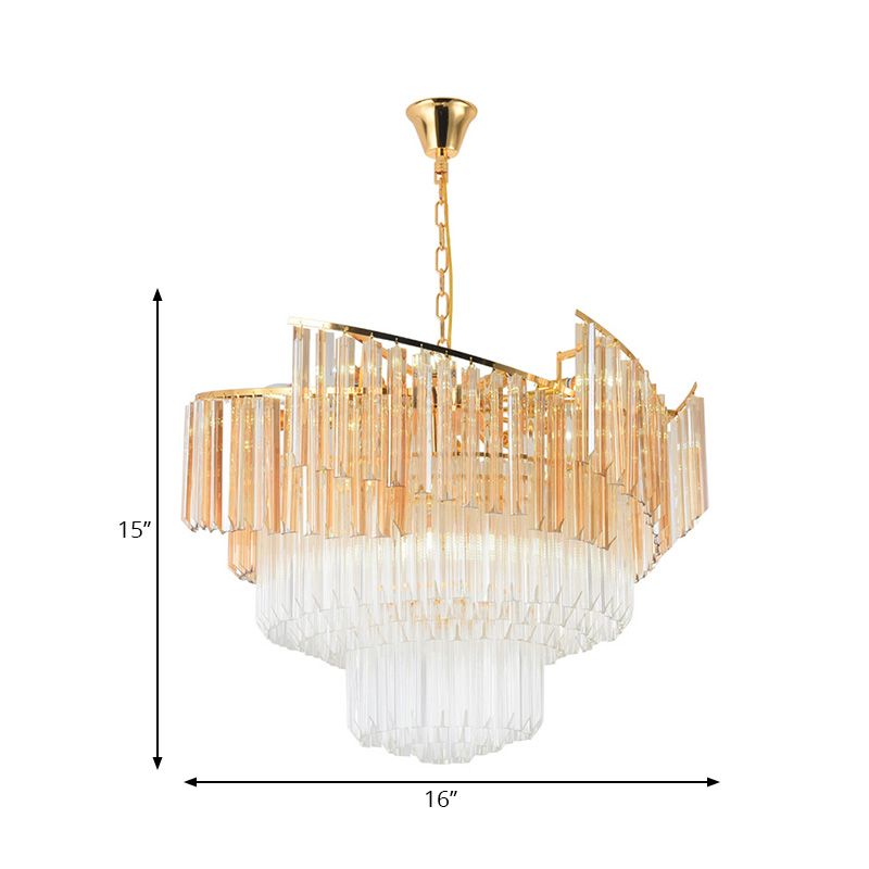 LED Tiered Chandelier Light Contemporary Crystal Hanging Ceiling Light in Gold for Bedroom