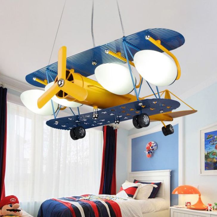 Propeller Airplane Shaped Hanging Light 5-Lights Cartoon Design Lighting Fixture for Children Room