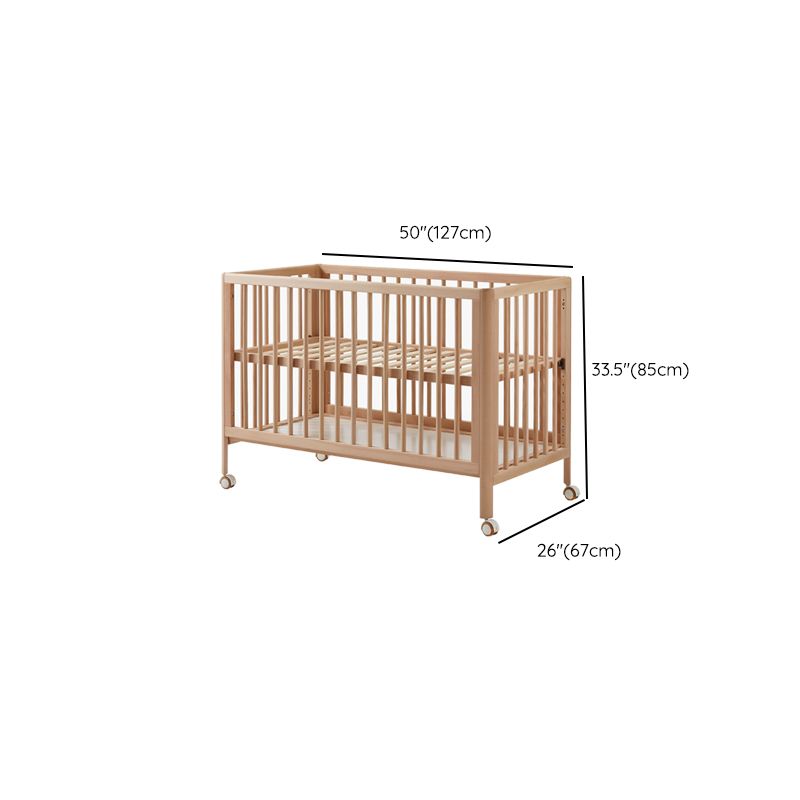 Beech Nursery Crib with Adjustable Height and Storage Crib with Mattress