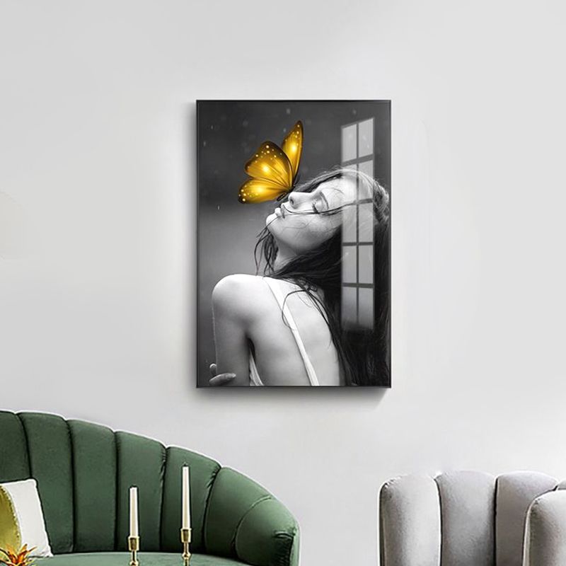 Glam Girl Print Wall Art Canvas Textured Dark Color Wall Decor for Living Room