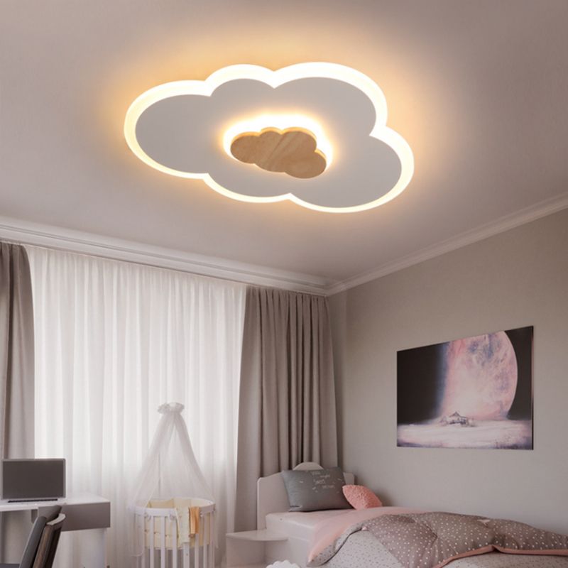 Metal Cloud Shape Flush Mount Light Kid Style 2-Lights Flush Mount Ceiling Light in White