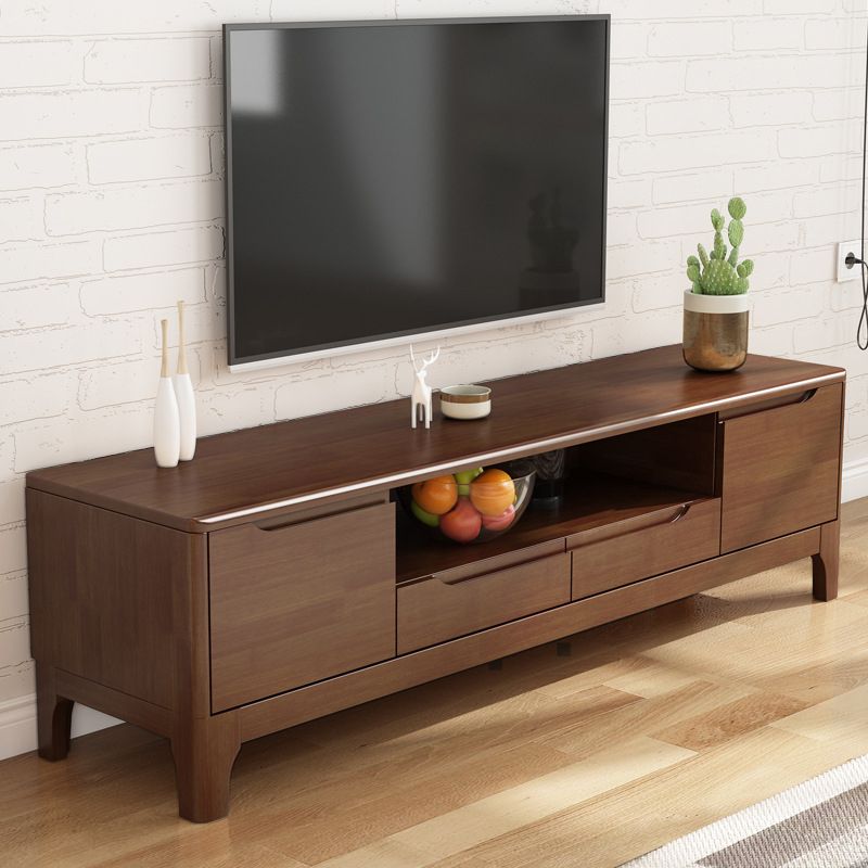 Contemporary Wood TV Console Open Storage TV Stand for Living Room