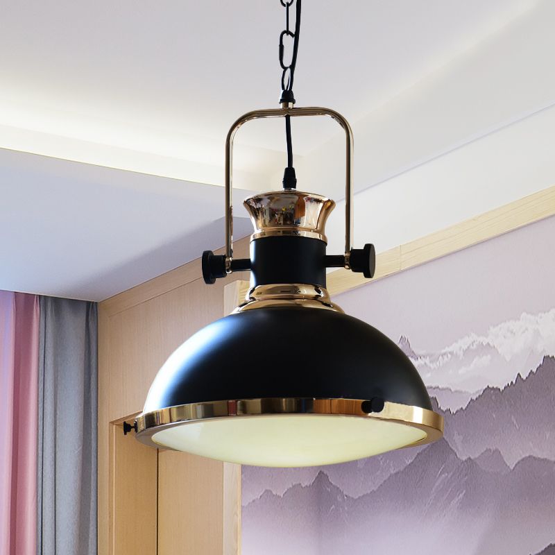 Metal Black Finish Ceiling Light Fixture Dome 1 Light Vintage Hanging Lamp Kit with Adjustable Handle