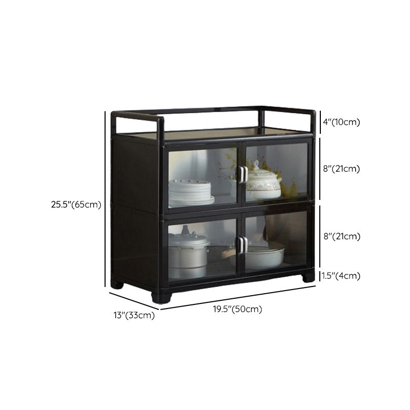 Contemporary Black Metal Sideboard Glass Doors Buffet Table for Living Room