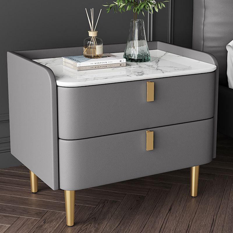 Classic Glam Bed Nightstand Stone Bedside Cabinet with Drawers