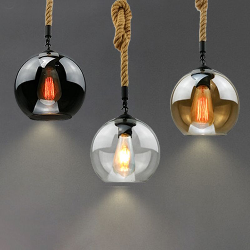 Rustique Globe Glass Shade Hanging Light Vintage Industrial Hemp Rope Pendante Pendre pour Foyer Kitchen Restaurant