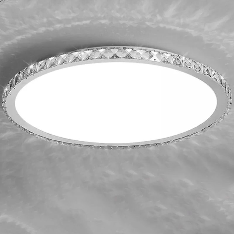 Modern Metal Ceiling Light Circle Shape Flush Mount with Crystal Shade for Living Room