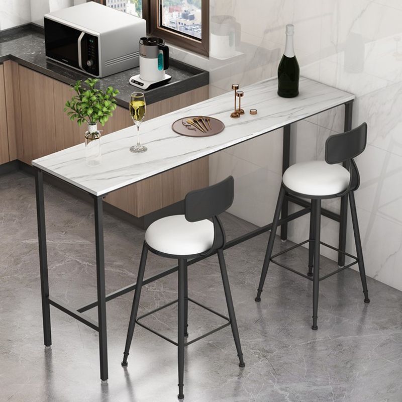 Modern Stone Bistro Accent Dining Table Trestle Footrest Indoor Patio Bar Table