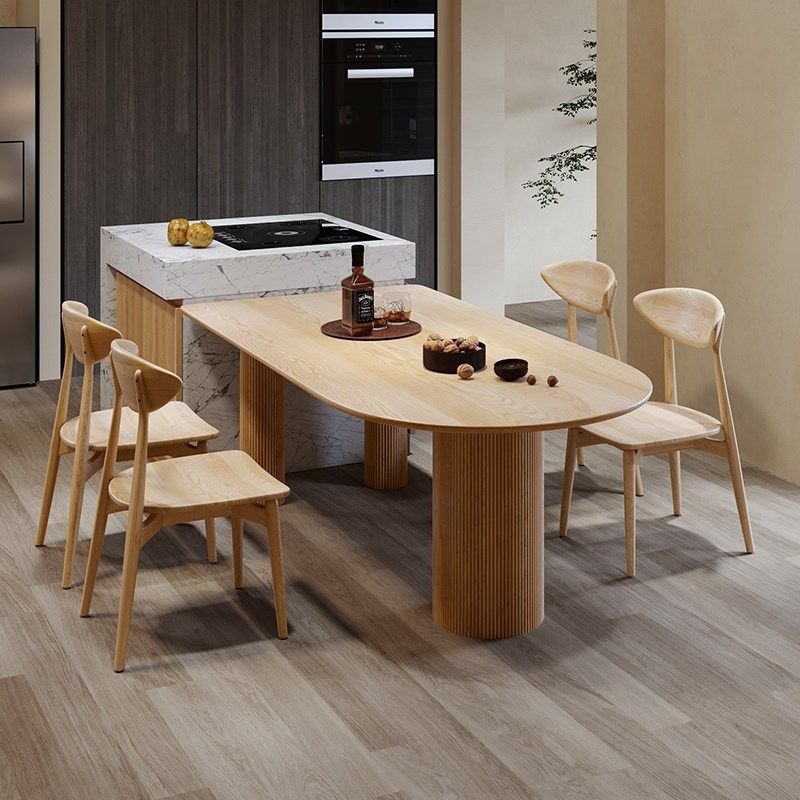 Modern Wood Top Oval Dinette Table Wood Base Dining Table for Living Room