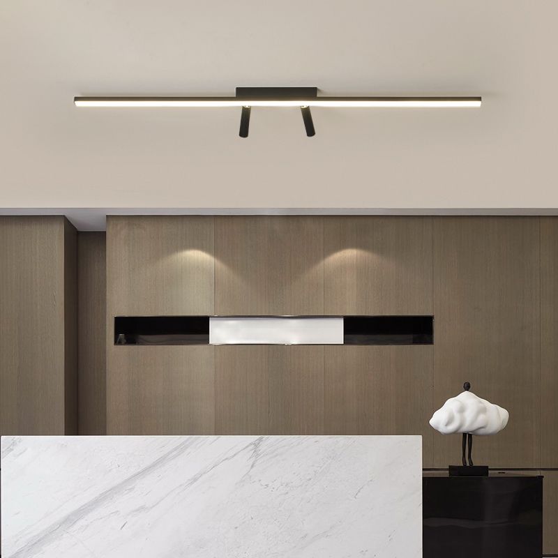 Modern Metal Flush Mount Linear Shape Flush Ceiling Lights with Acrylic Shade in Black