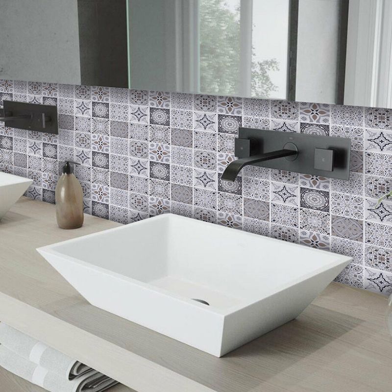 Grey Floral Mosaic Tile Wallpaper Panel Stick On Bohemia Restroom Wall Decoration