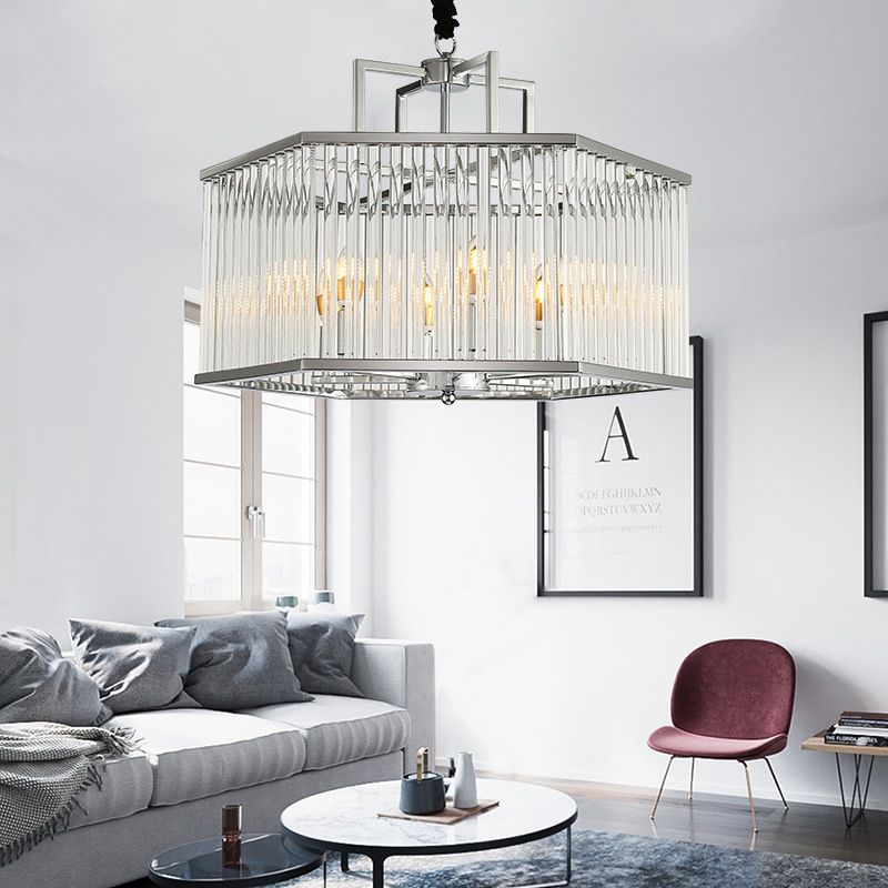 Sechseck -Chrom -Anhänger Kronleuchter leichter modernes Metallmulti -Licht -Hanglampe mit Kristall für Wohnzimmer