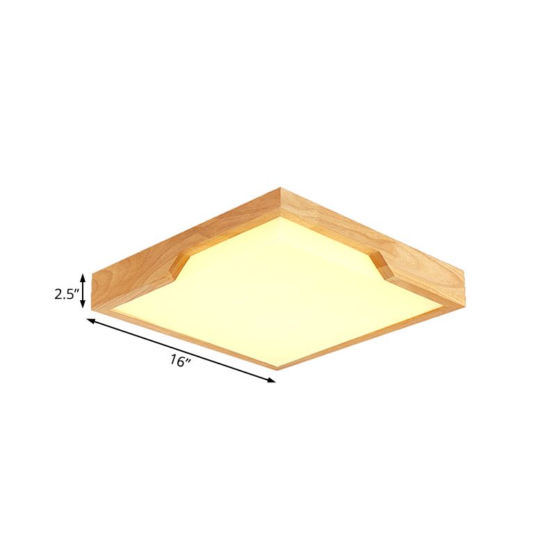 Lámparas de techo LED cuadradas de madera lámparas modernas de iluminación incorporadas de una sola luz, 16 "/ 19,5" / 23,5 "de ancho