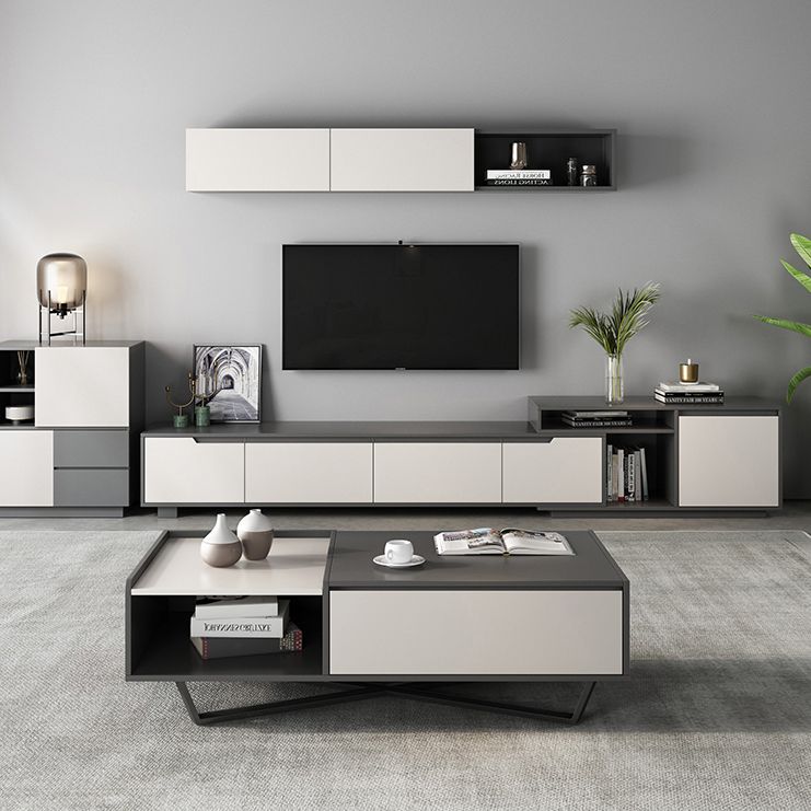 Modern TV Stand With Glide Drawer , Grey , TV Cabinet with Storage