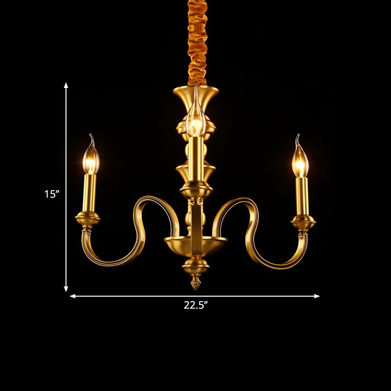 Gold Candle Shape Ceiling Pendant Light Colonialism Metal 3/5/6 Heads Living Room Chandelier Lamp