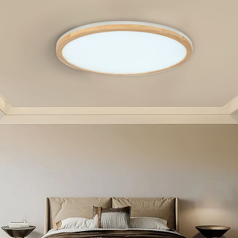 LED Modern Wood Flush Mount Circular Shape Ceiling Light with Acrylic Shade for Bedroom