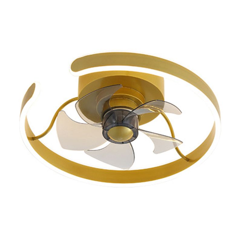 5-Blade Modern Ceiling Fan Golden LED Fan with Light for Foyer