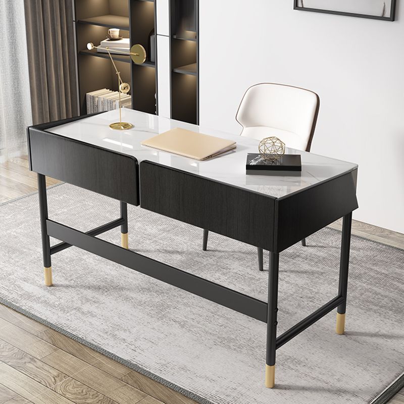 2 Drawers Writing Desk Rectangular Shaped Office Desk in Black/White