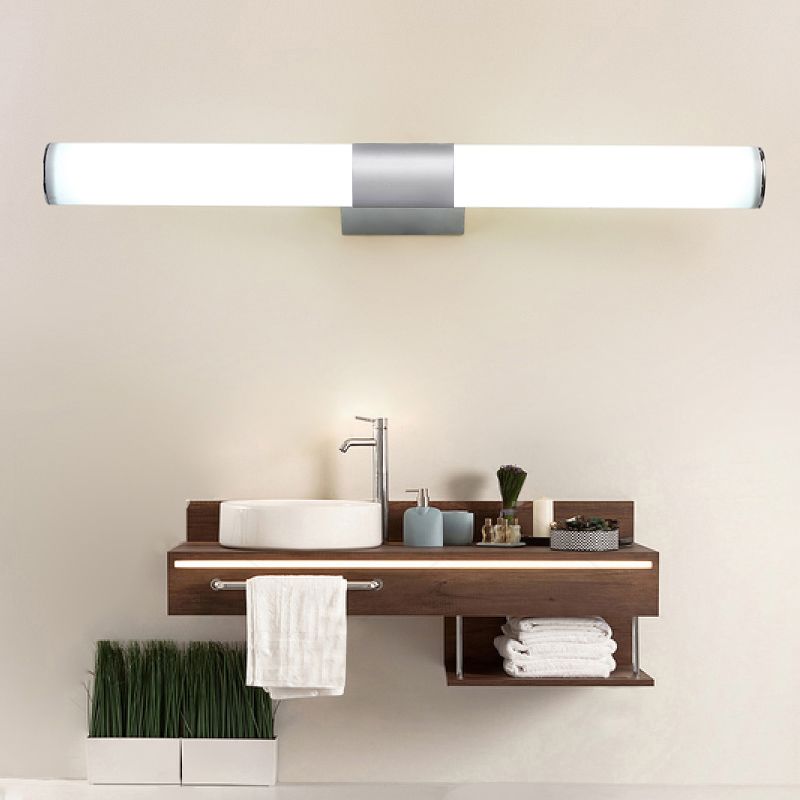 Metal Linear Shape Mirror Wall Light Modern 1 Light Mirror Wall Sconce Lighting in Silver