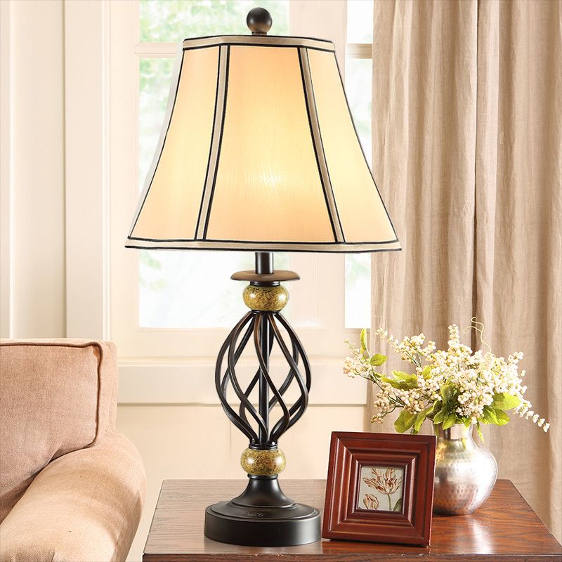 Flare Fabric Table Lamp Countryside 1-Light Living Room Night Light  with Black Swirled Cage Base