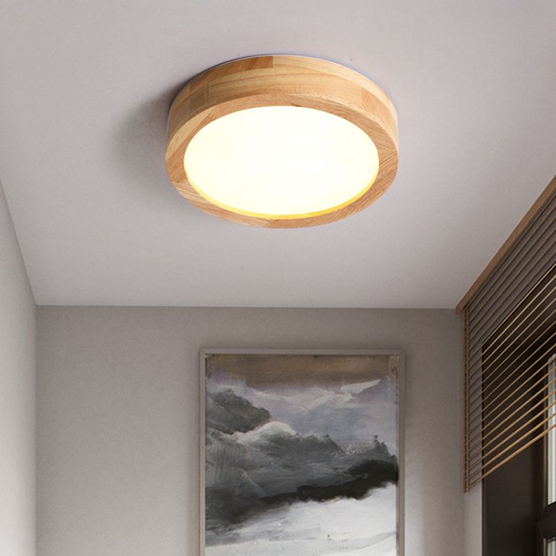 Round Semi Flush Ceiling Light Modern Style Wooden 1-Light Semi Mount Lighting