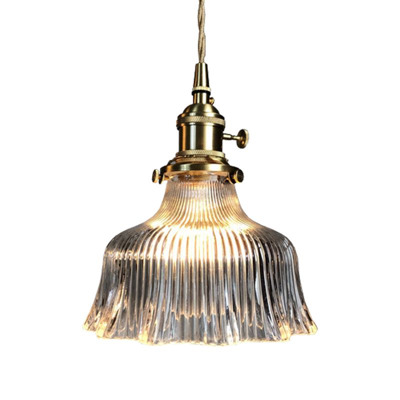 Contemporary Pendant Lamp with Brass Lamp Socket 1 Light Fluted Glass Pendant Light for Kitchen