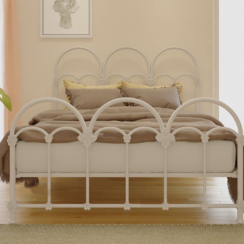 Scandinavian White/Beige Standard Bed with Open-Frame Headboard