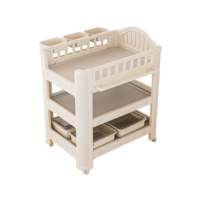 Arch Top White Baby Changing Table with Shelf, Changing Table with Storage