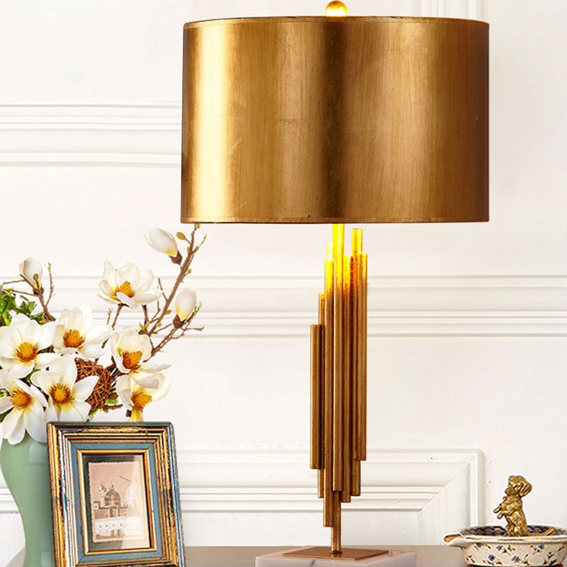 Gold Drum Night Table Lamp Modern 1 Head Metal Nightstand Lighting for Living Room