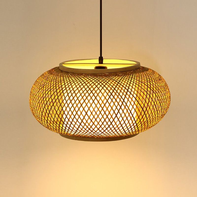 Asian Style Bamboo Woven Chandelier Lantern Shape 1 Light Dining Room Pendant Light