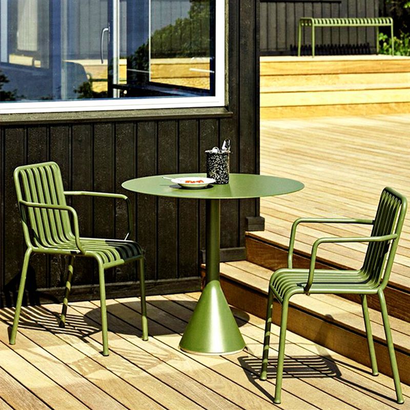 Modern Metal Outdoor Bistro Chairs Open Back Dining Chairs in Green