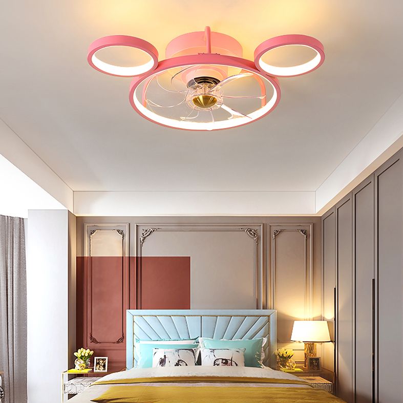 Éclairage de ventilateur de plafond circulaire rose dessin animé en acrylique LED semi-chasse monture pour la chambre pour enfants