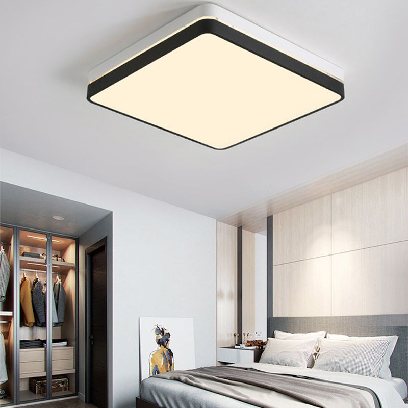 Plafoniera quadrata in bianco e nero, moderna e semplice, con paralume acrilico, illuminazione a incasso a LED per camera da letto