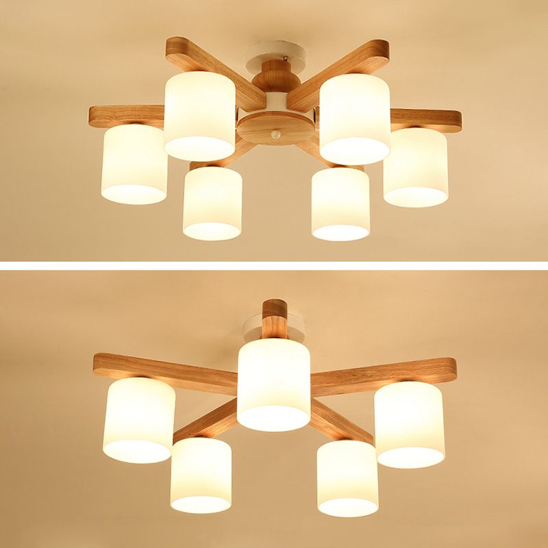 Cilíndrico Cilíndrico Semi Flush Lighture Estilo simple Madera Semi Flush Mount Chandelier