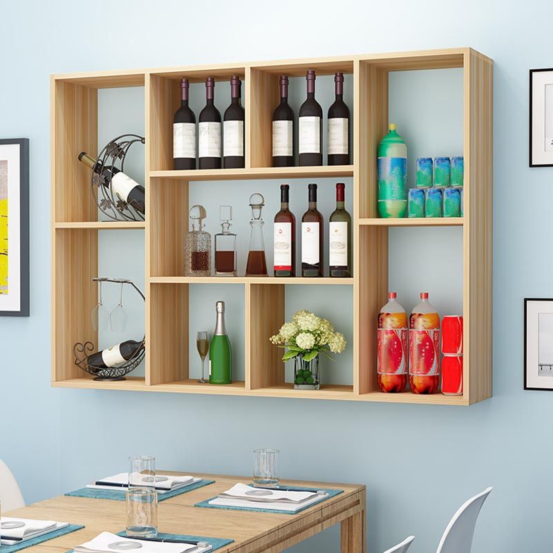 Wood Wall Mounted Wine Rack Modern Wine Rack with Shelf for Kitchen