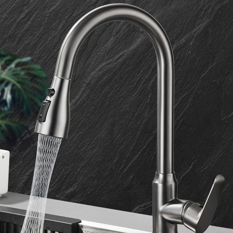 Modern Style Kitchen Faucet Brass 1-Handle High Arc Retractable Kitchen Faucet