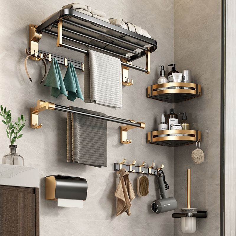 Modernism Bathroom Accessories Hardware Set Black & Golden Bath Shelf/Towel Bar