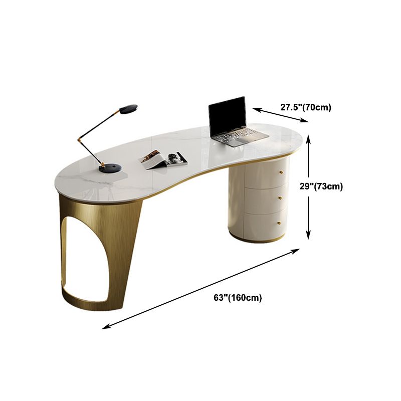 Glam Office Desk Curved Executive Desk with 3 Storage Drawers