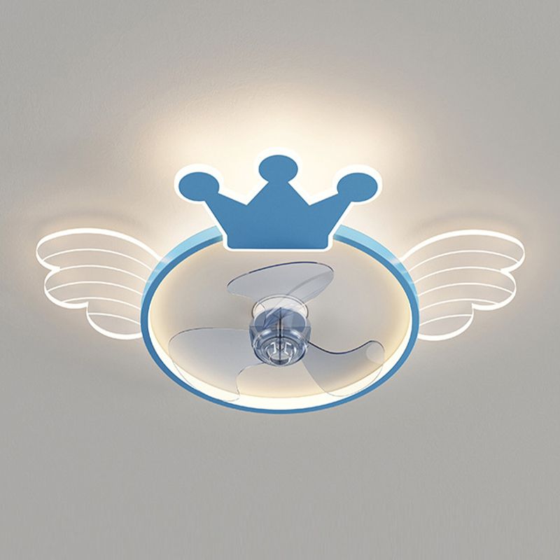 Acrylic Fan Ceiling Light Wing and Crown Cartoon LED Semi-Flush Mount Light for Baby Room